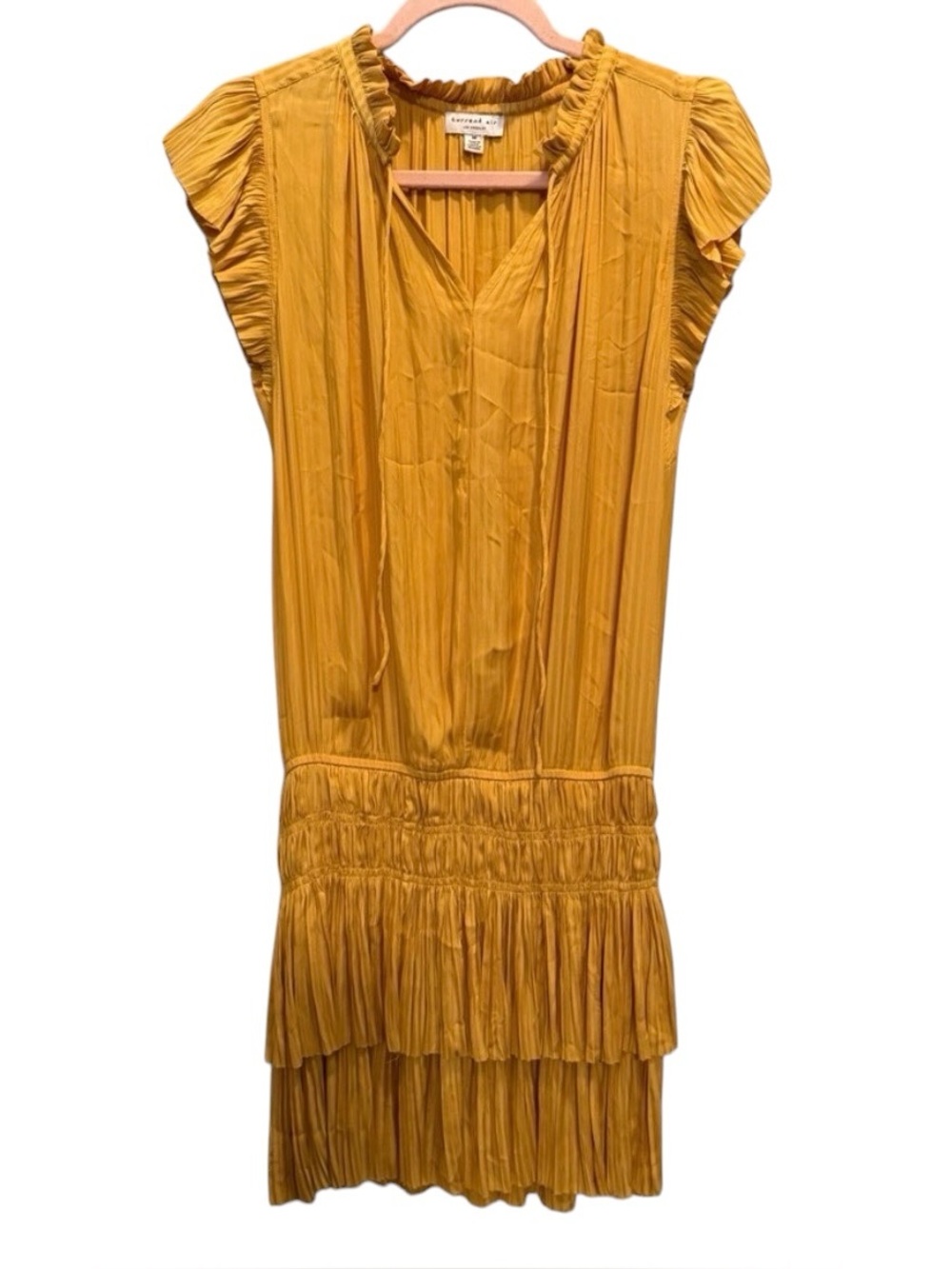 Anthropologie Current Air Yellow Pleated Boho Cocktail Dress Medium